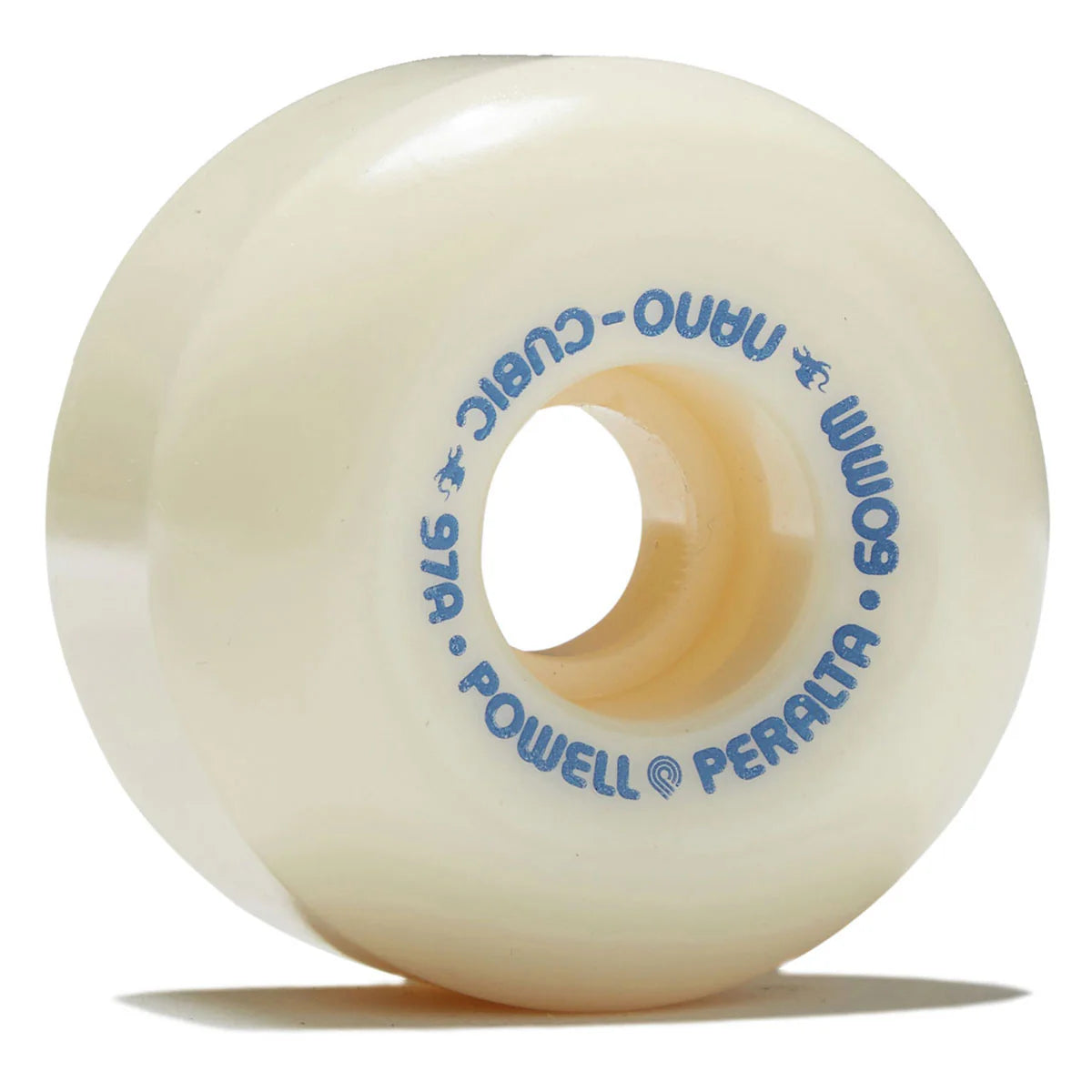 Skateboard wheel with Powell Peralta branding on a white background