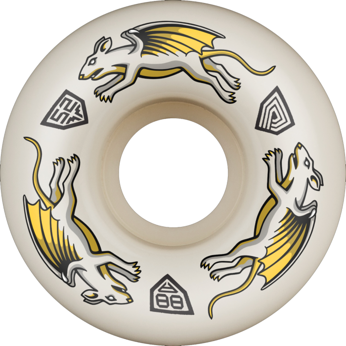 Skateboard wheel with dragon design on a white background