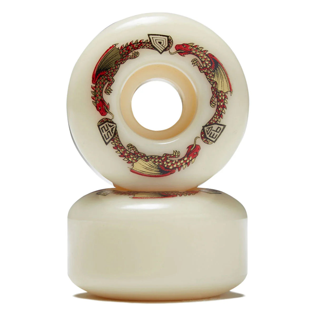 Skateboard wheel with decorative design on a white background