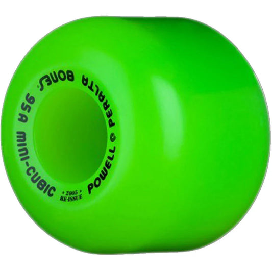 Green skateboard wheel with Powell Peralta branding on a white background
