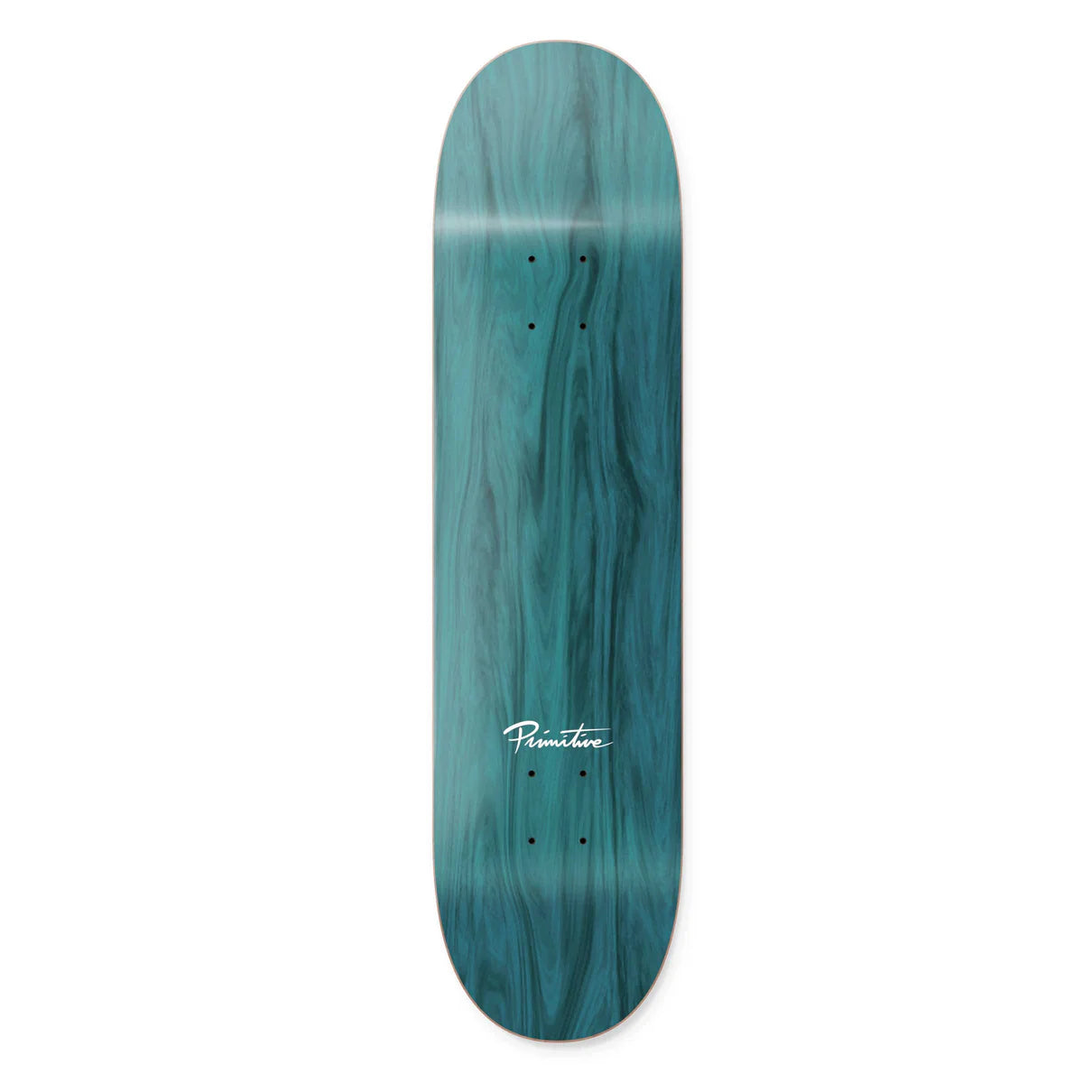 Teal skateboard deck with a gradient effect on a white background