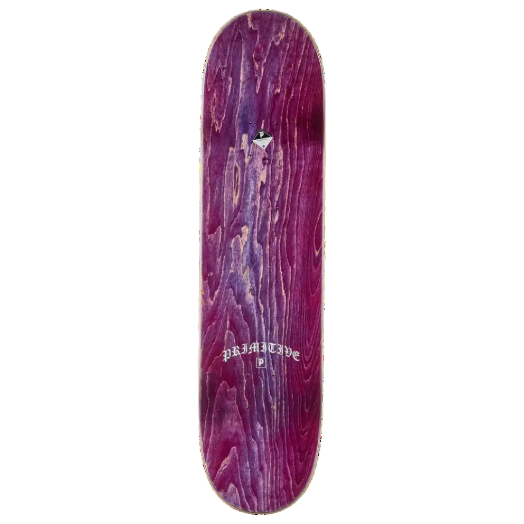 A skateboard deck featuring a dark purple and magenta woodgrain pattern with white 'BRAWL THE' text printed near the bottom, shown against a plain white background.
