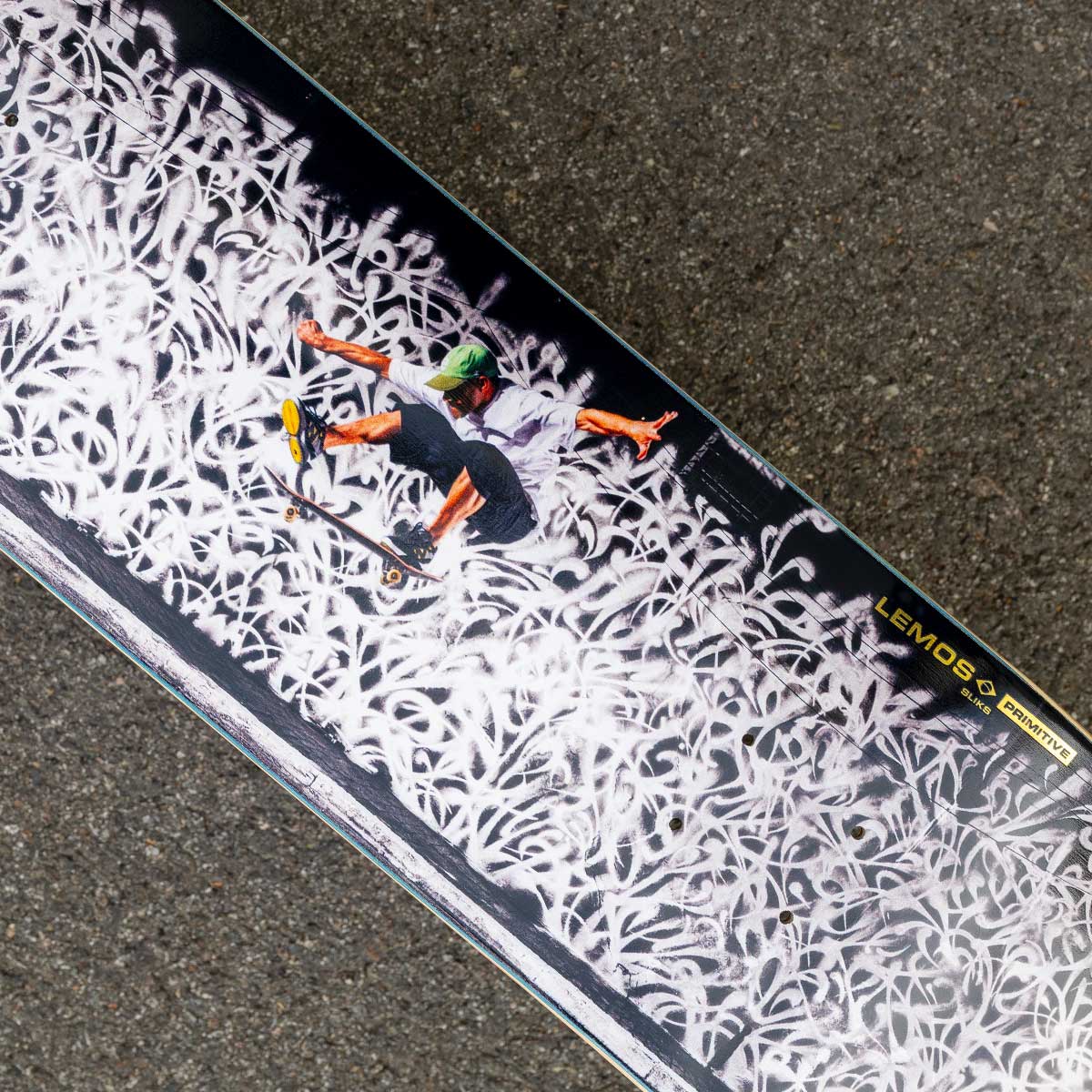 Close-up of a Lemos product with a detailed design on a textured surface