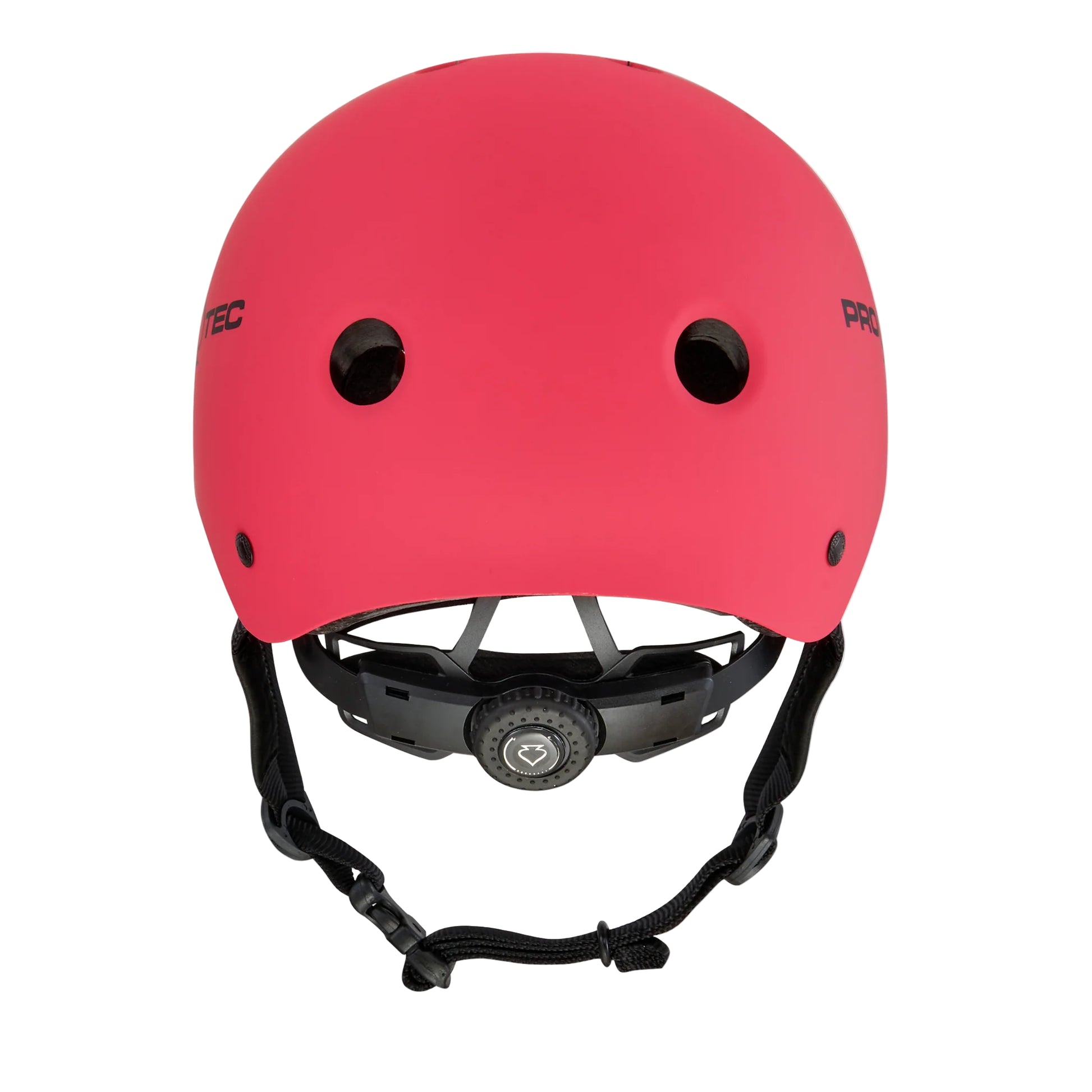 Pink helmet with black straps on a white background
