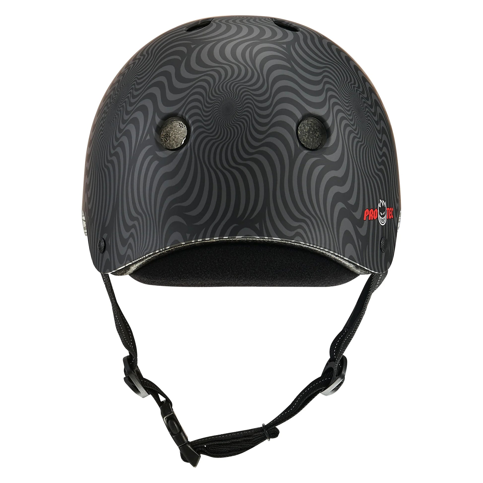 Black patterned helmet with a brand logo on a white background