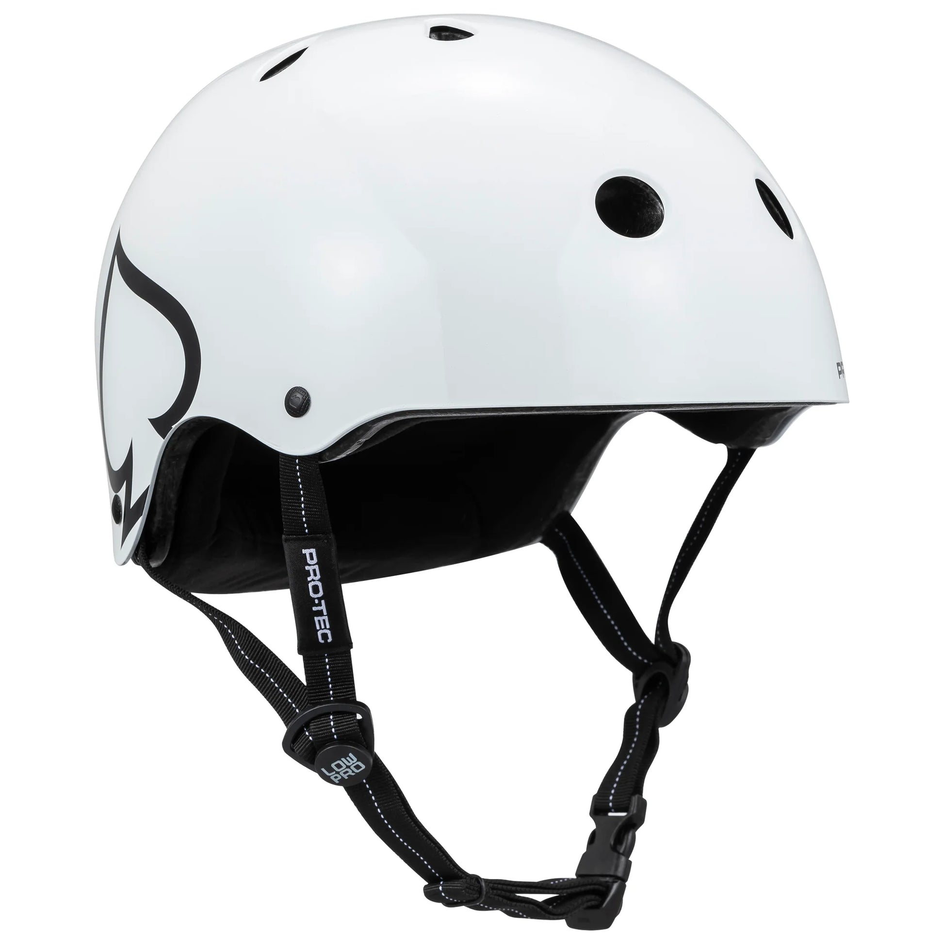 White helmet with black accents and 'Pro-Tec' branding on a white background