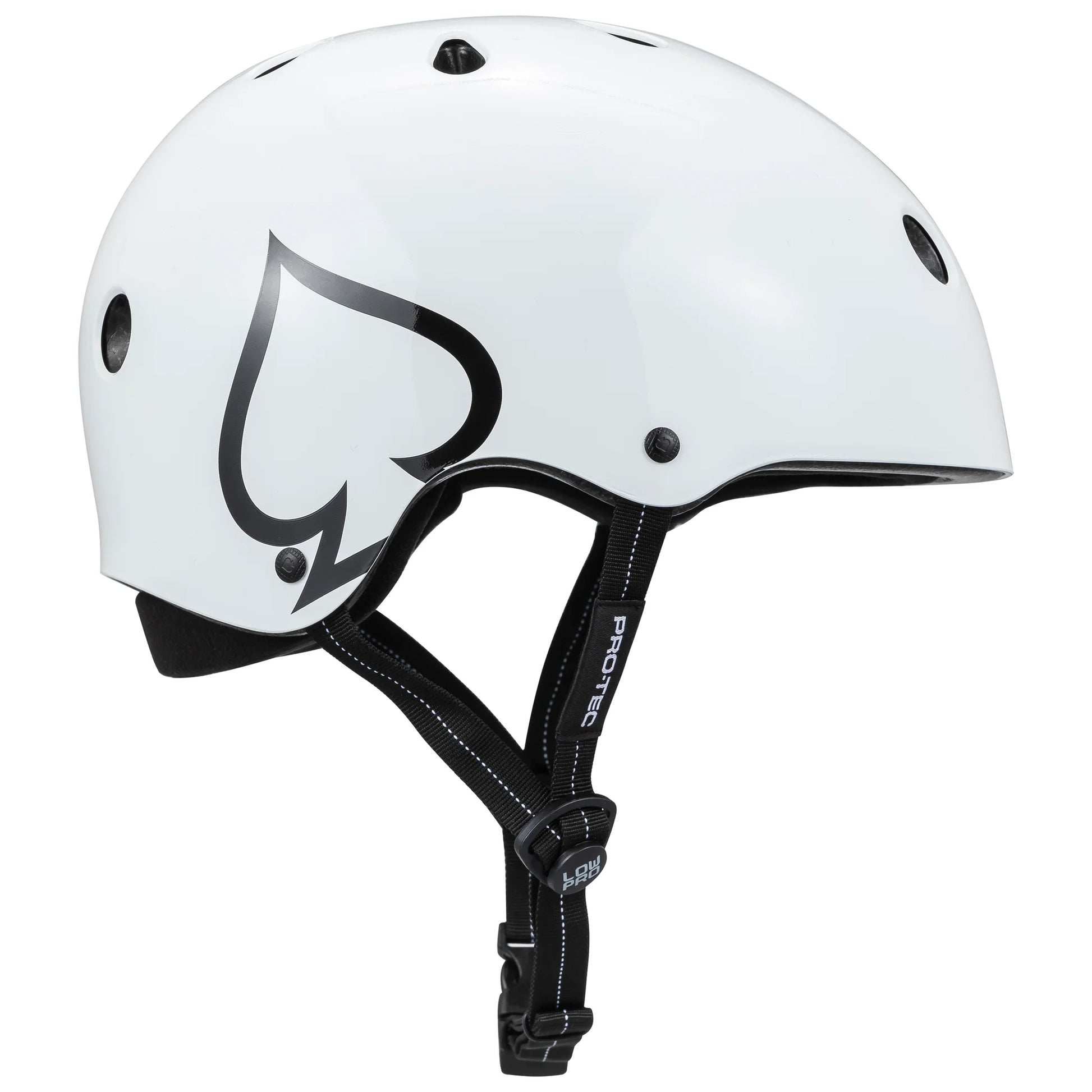 White helmet with a black logo on a white background
