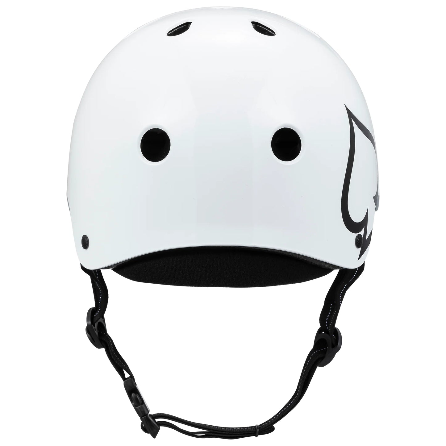 White helmet with black logo on a white background