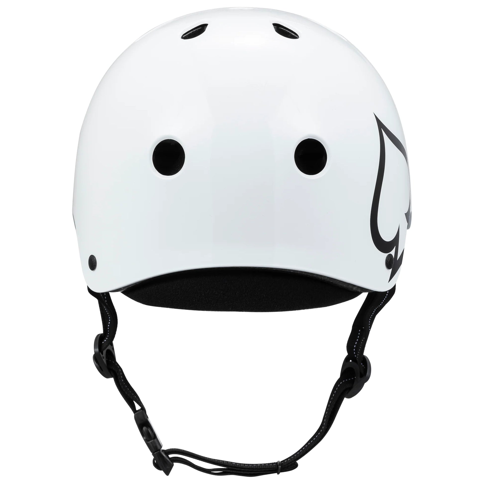 White helmet with black logo on a white background