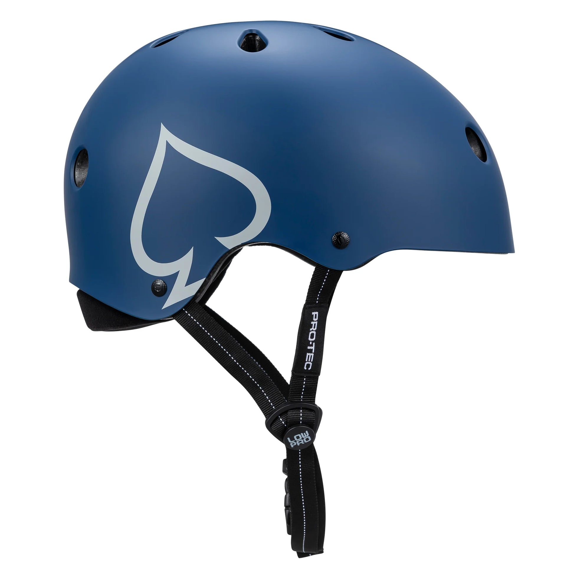 Blue helmet with a logo on a white background