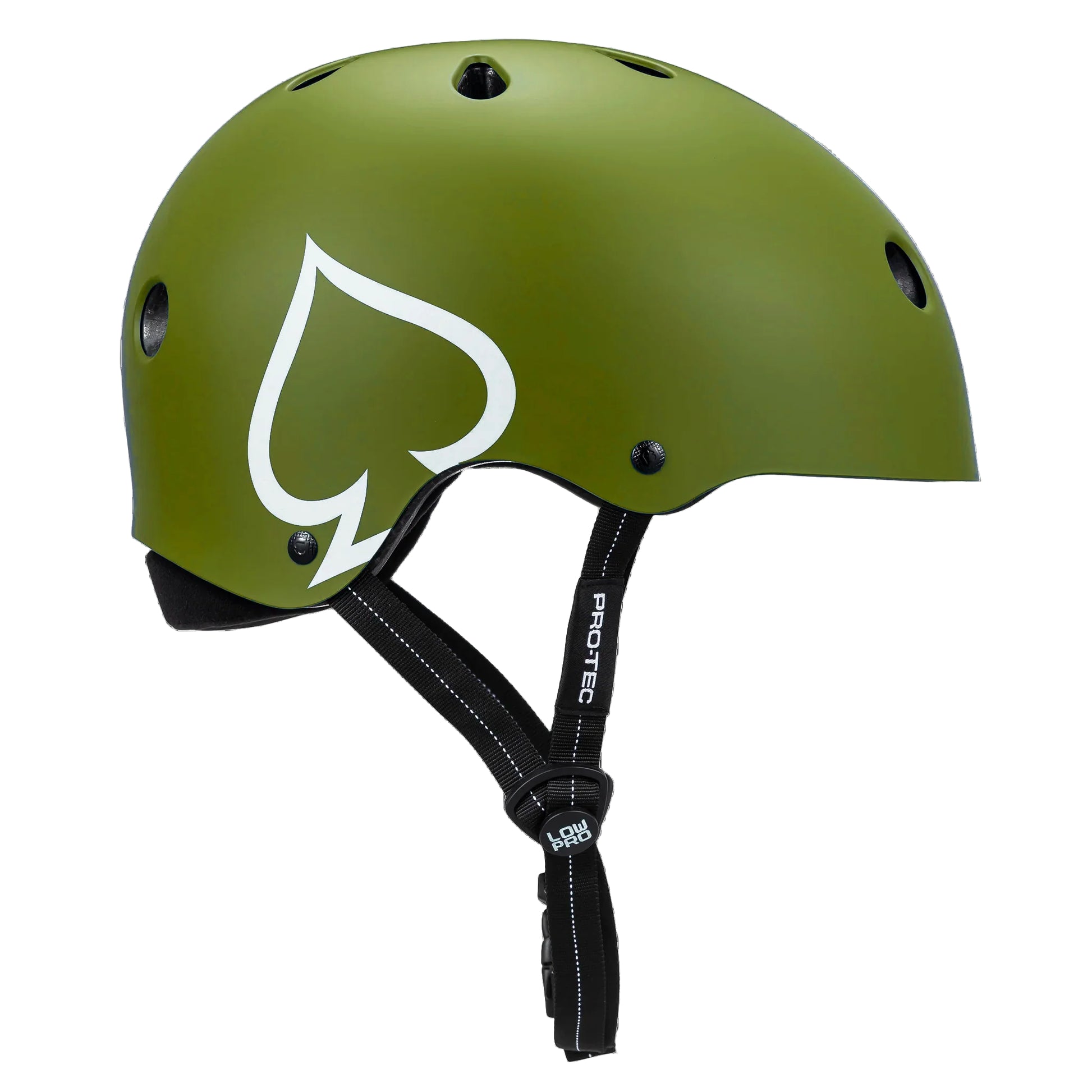 Green helmet with a white logo on a white background