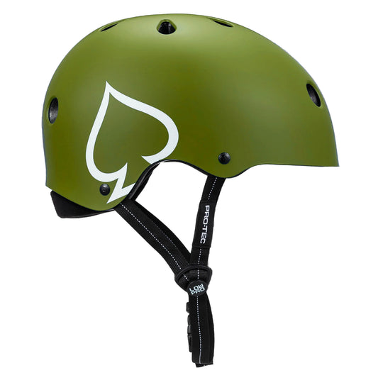 Green helmet with a white logo on a white background