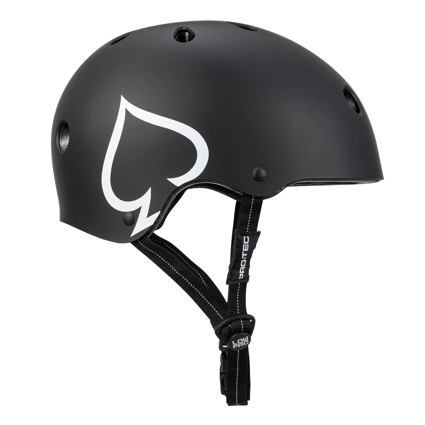 Black helmet with a white logo on a white background
