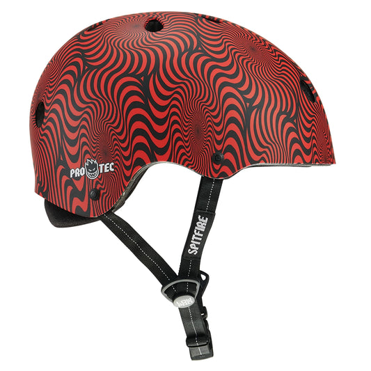 Red and black patterned helmet with a visible brand logo on a white background
