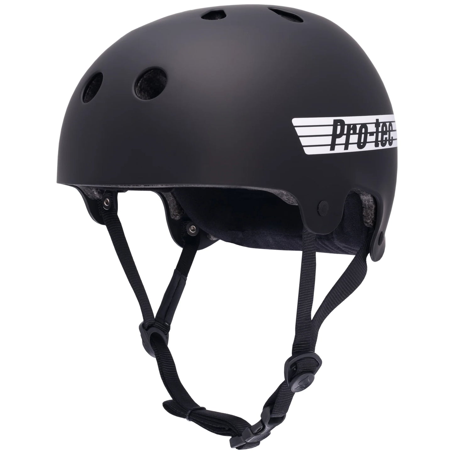 Black helmet with Pro-Tec logo on a white background