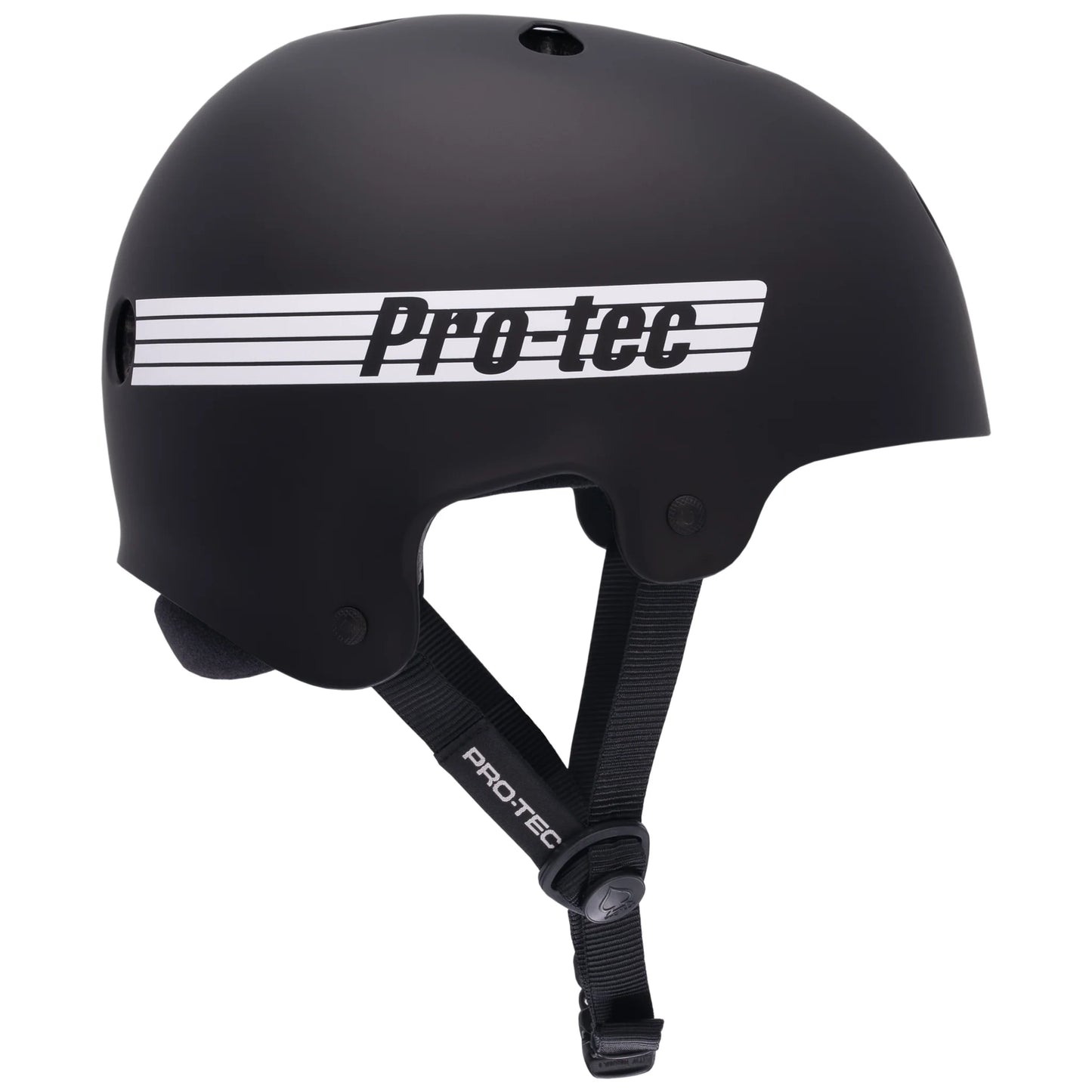 Black helmet with Pro-tec logo on a white background