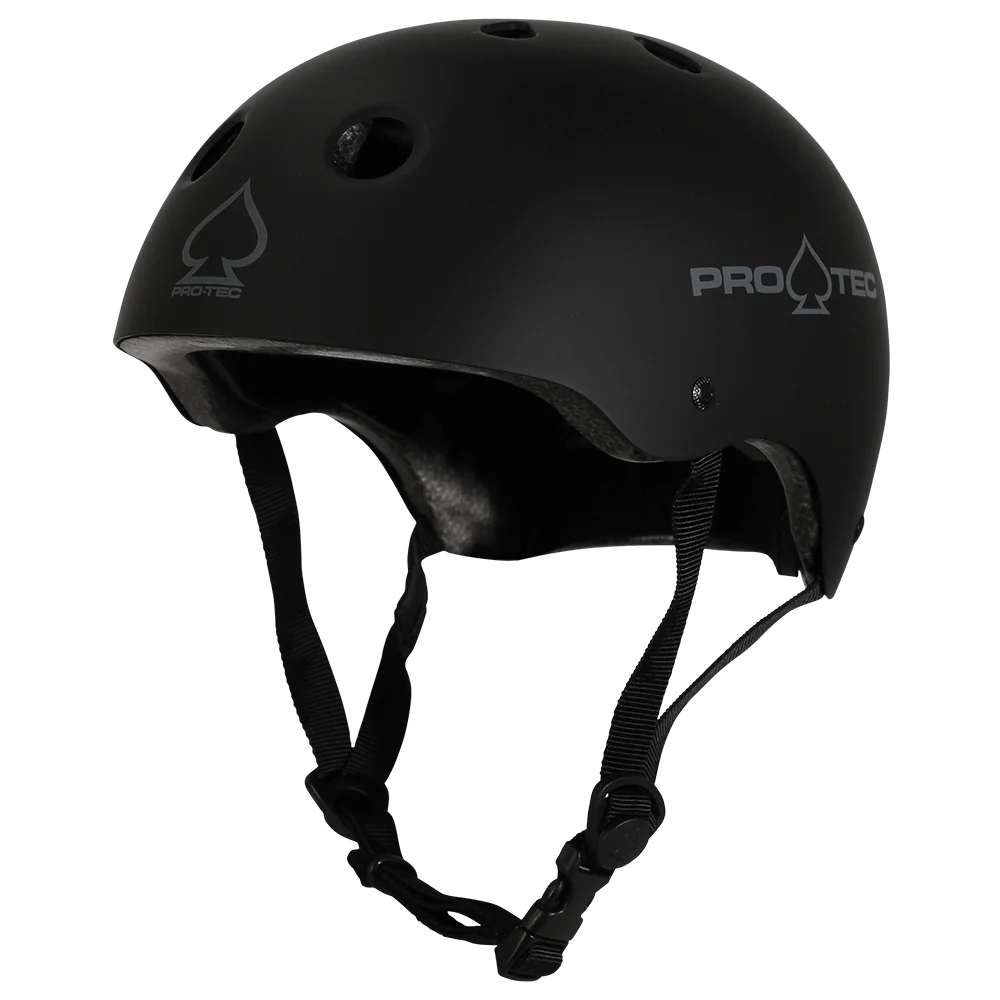 Black helmet with visible Pro-Tec branding on a white background