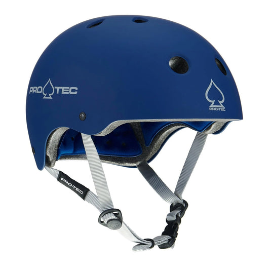 Blue helmet with Pro-Tec branding on a white background
