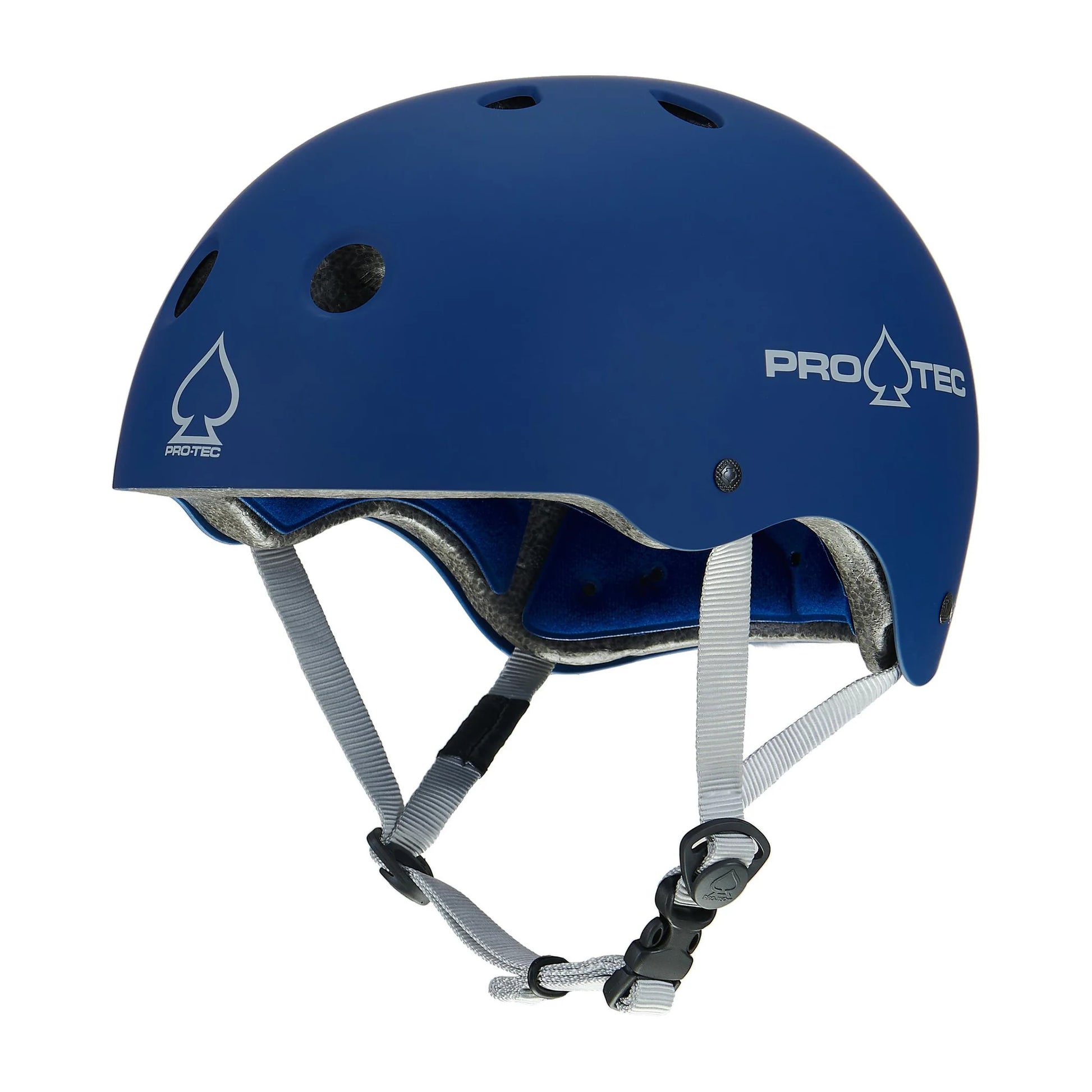 Blue helmet with Pro-Tec logo on a white background