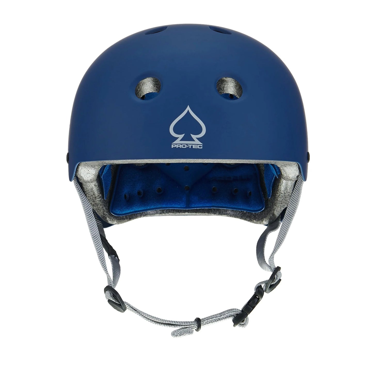 Blue helmet with a visible brand logo on a white background