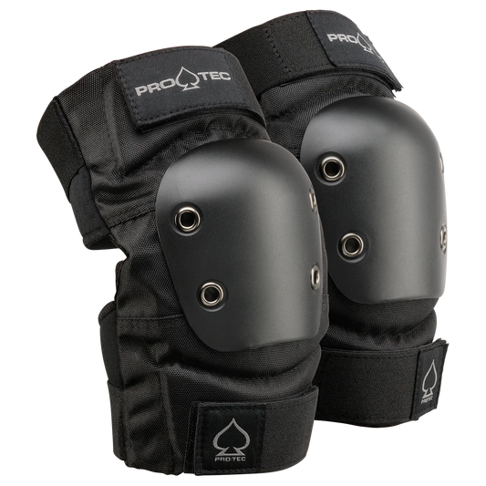 Black elbow pads with Pro-Tec branding on a white background