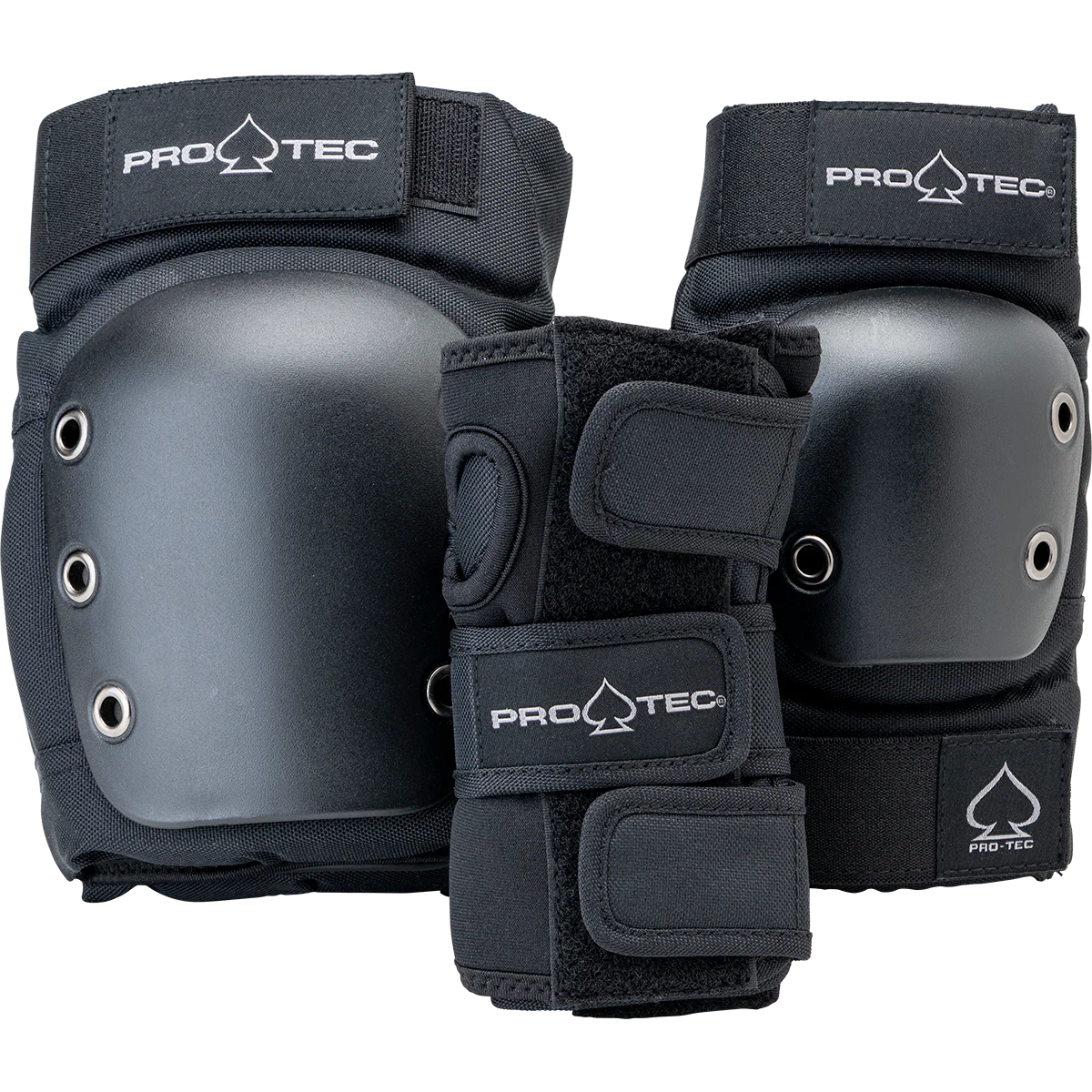 Pro-Tec knee pads and wrist guards on a white background