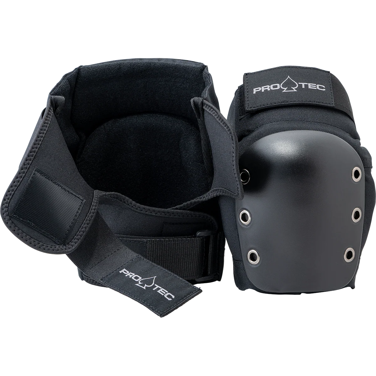 Black knee pads with Pro-Tec branding on a white background