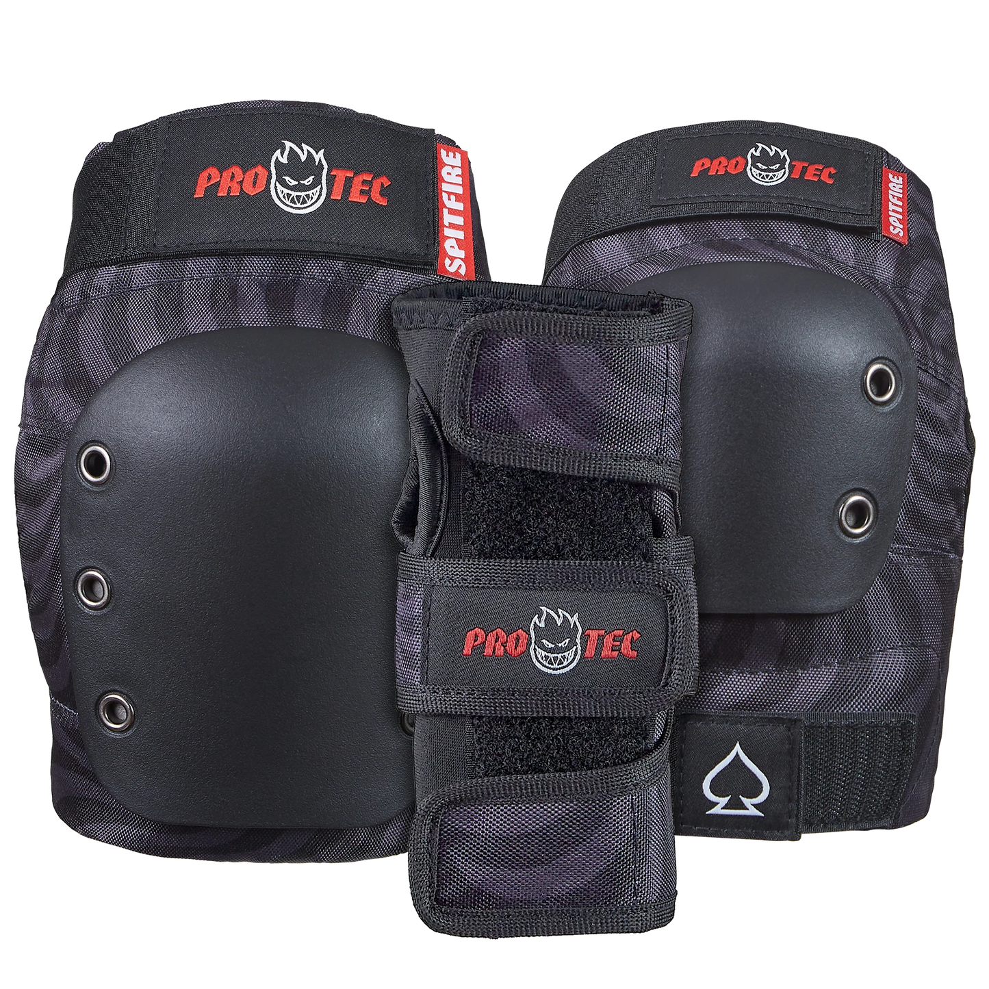 Protec Street Open Back 6 Pack Knee Elbow Wrist Pads Set Black Swirl
