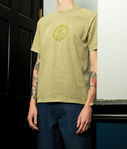 QUASI SKATEBOARDS ARTIFACT TEE SHIRT ACID ARMY SELECT SKATE SHOP HOUSTON TEXAS ■ Midweight 6.5oz Cotton Jersey ■ Garment Dyed ■ Mineral Washed ■ High Raise Puff Print ■ 100% Cotton ■ Made in USA  Acid Army Green