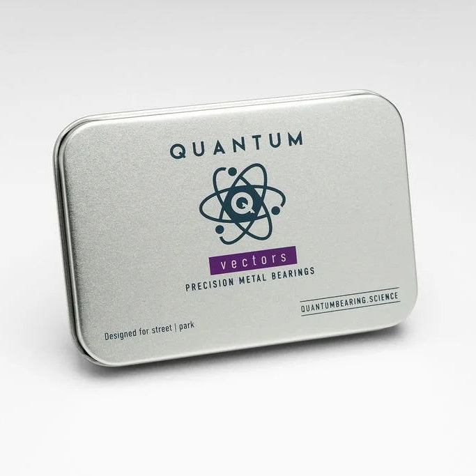 Metallic box with 'Quantum' branding on a white background