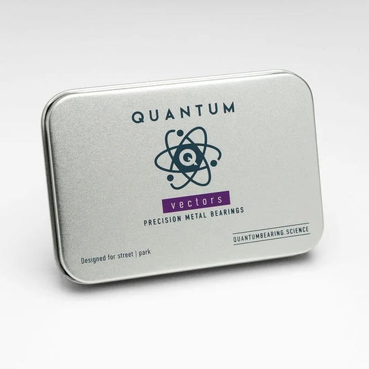 Metallic box with 'Quantum' branding on a white background