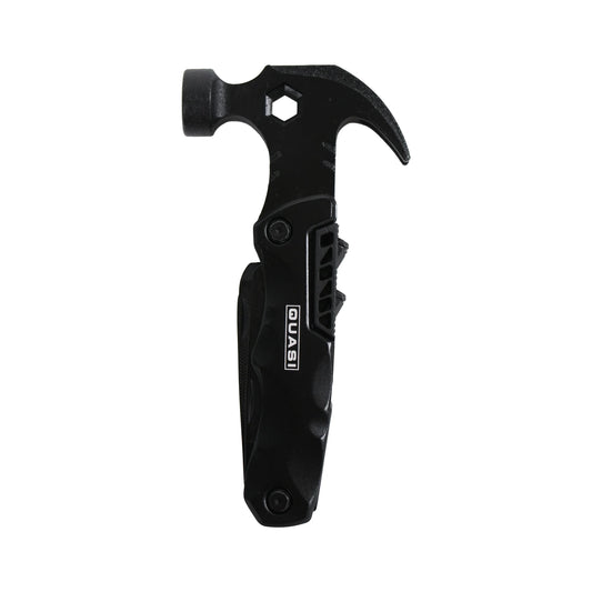 Black multi-tool with hammer head on a white background