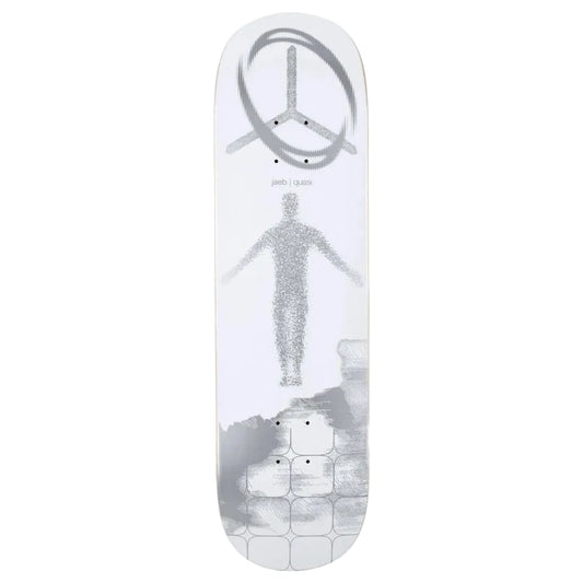 Skateboard deck with a minimalist design on a white background
