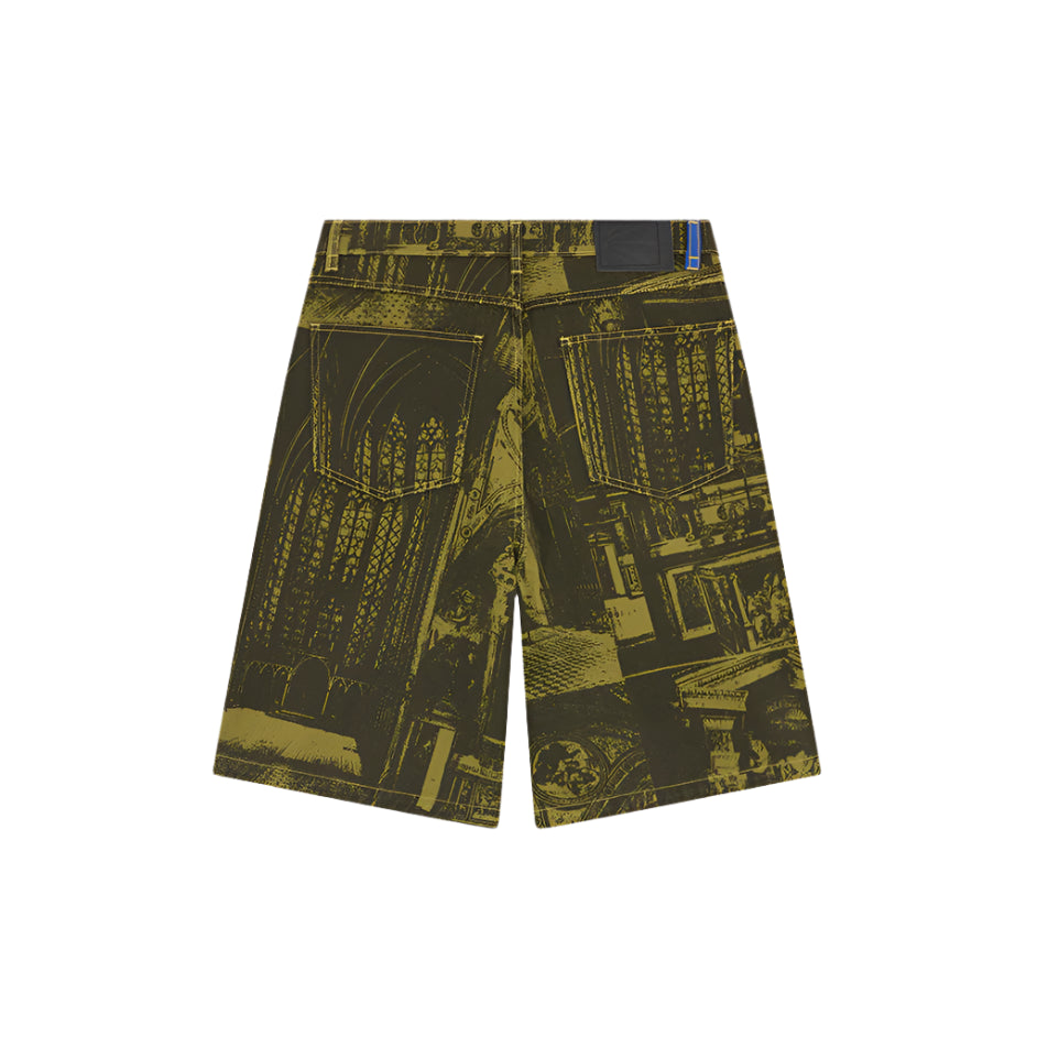 Green baggy wide leg mens shorts