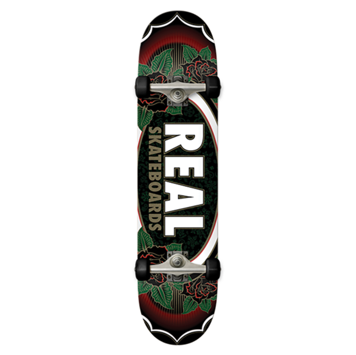 Skateboard with 'Real Skateboards' logo on a white background