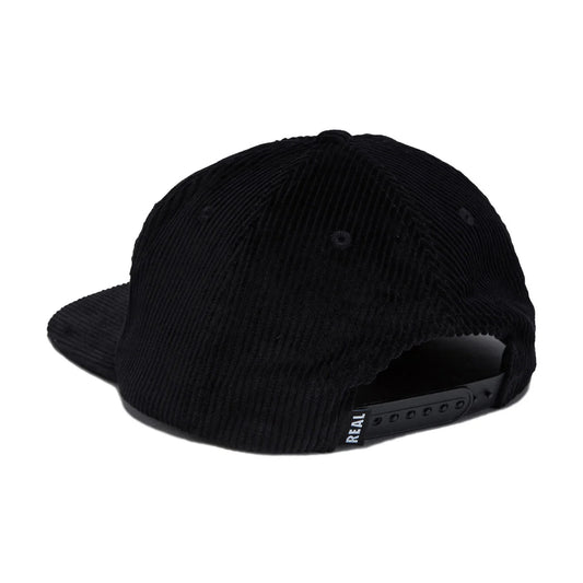 Black corduroy cap on a white background