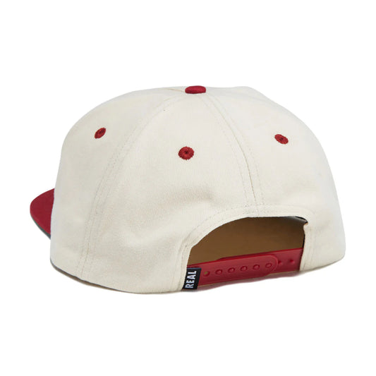 White cap with red accents on a white background