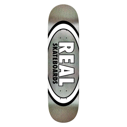 Skateboard deck with 'Real Skateboards' logo on a white background
