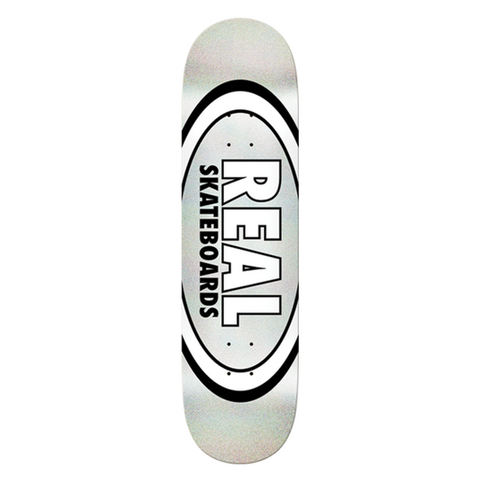 Skateboard deck with 'Real Skateboards' logo on a white background