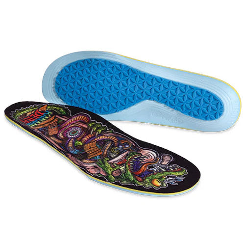 Colorful shoe insole with a blue sole on a white background