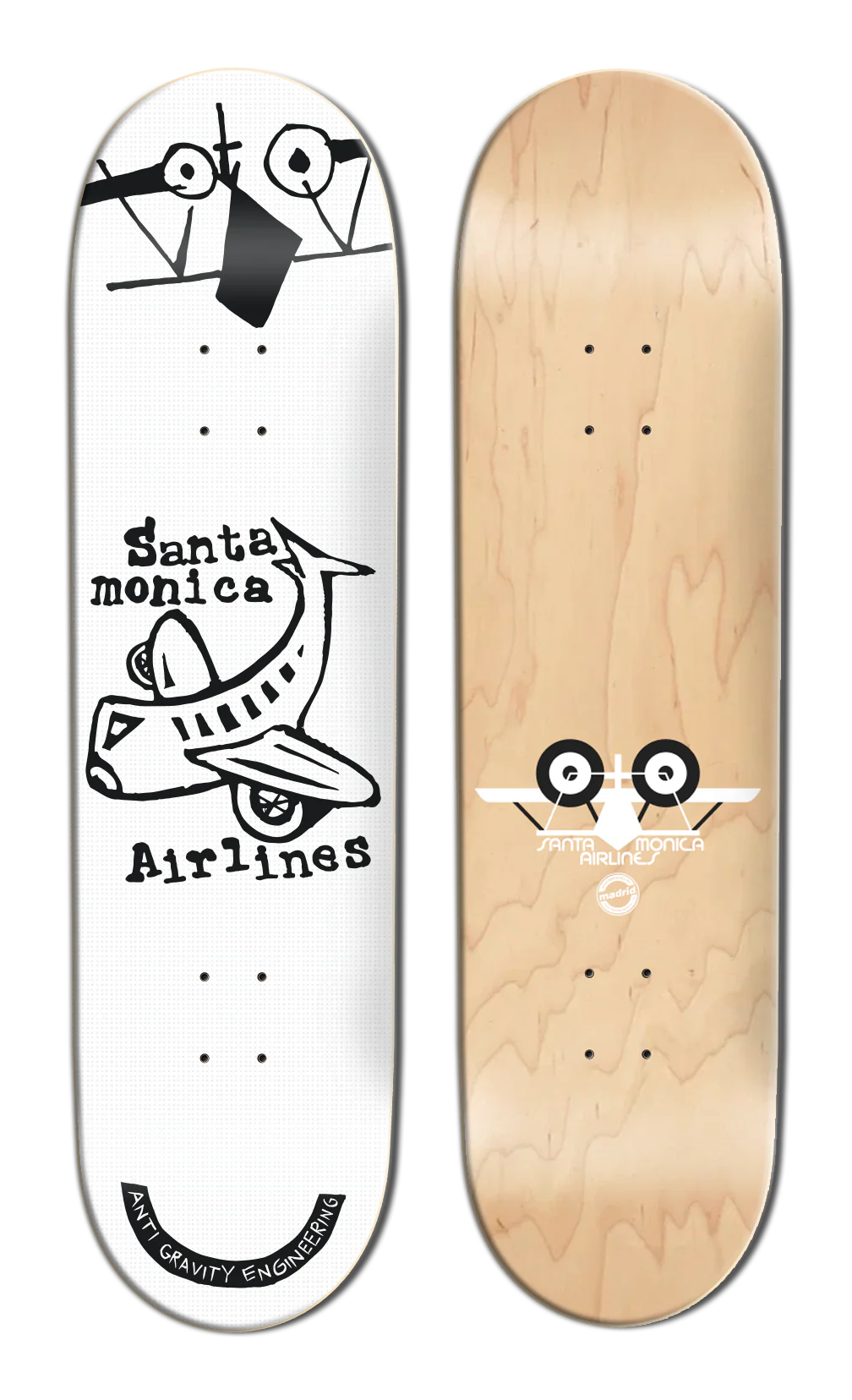 SMA Skateboard Deck Plane Street White 8.5