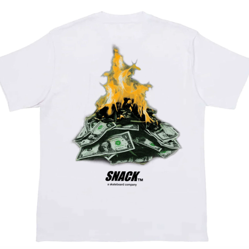 Snack Skateboards Shirt Burning Money Tee White