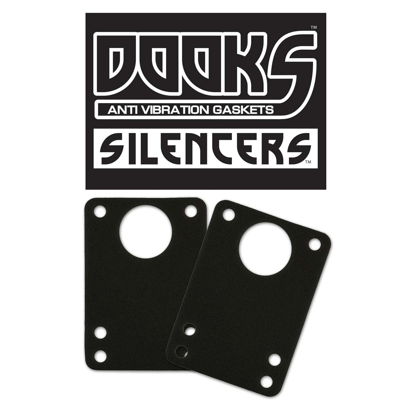 Two black anti-vibration gaskets with 'Dooks' branding on a white background