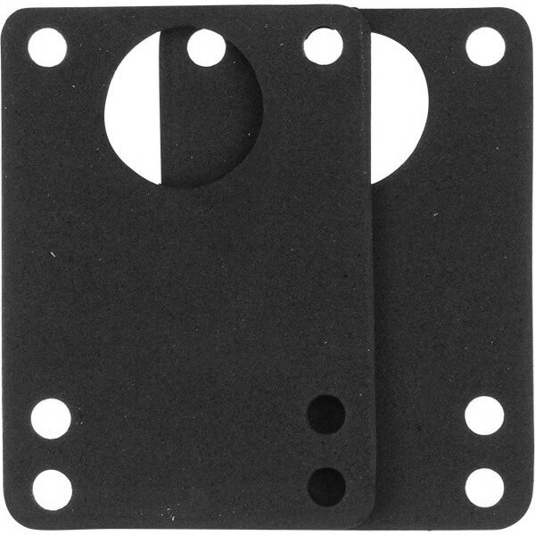 Two black gaskets with cut-out shapes on a white background
