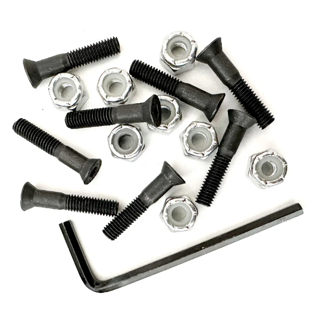 Collection of screws and bolts on a white background