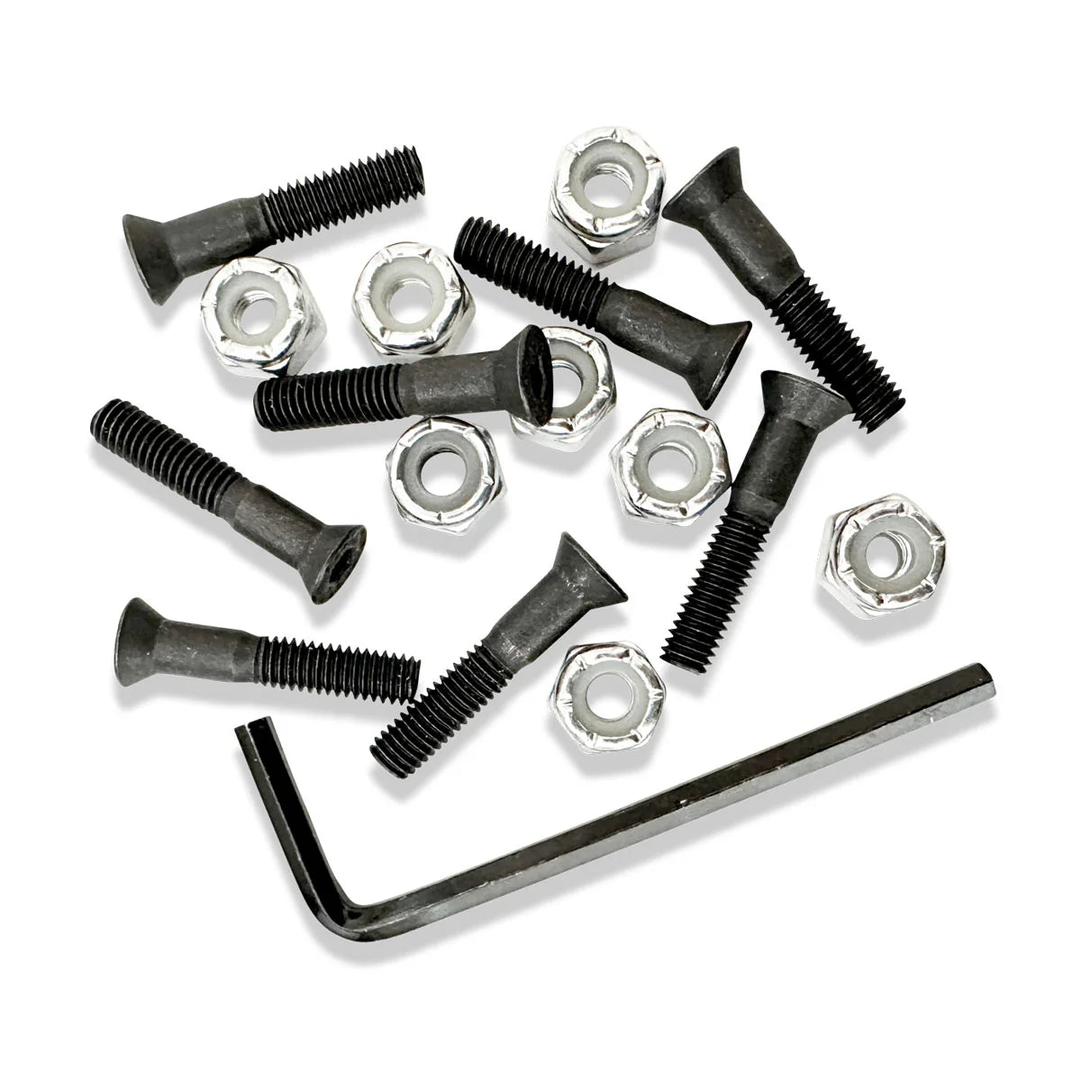 Set of screws and nuts on a white background