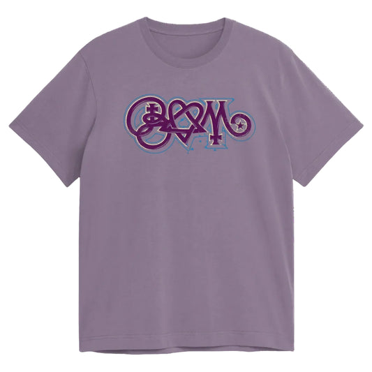 Purple t-shirt with a logo on a white background