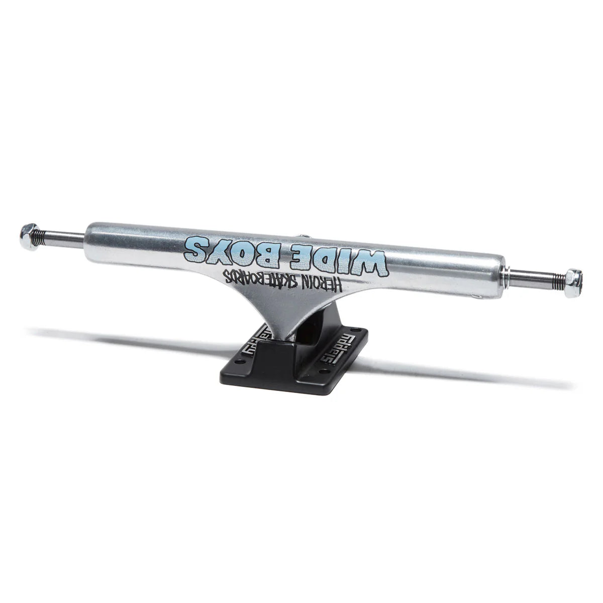 Skateboard truck with 'Wide Boys' branding on a white background