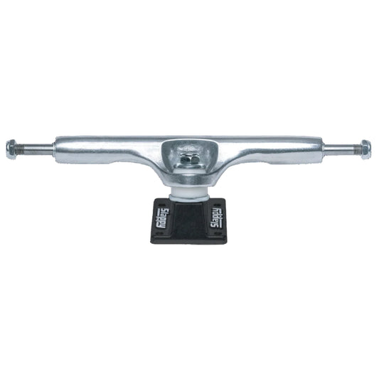 Skateboard truck with a black bushing on a white background