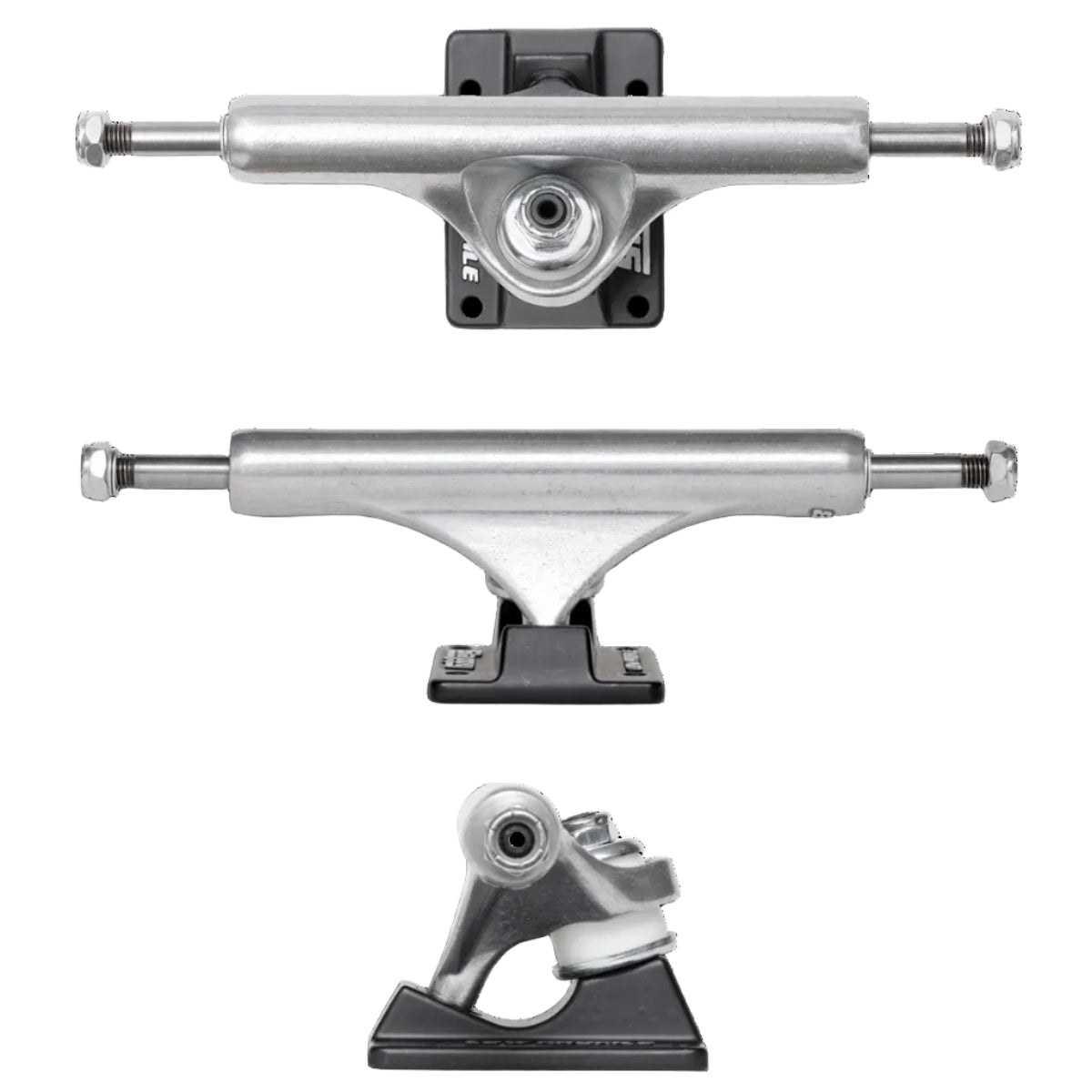 Three skateboard trucks on a white background